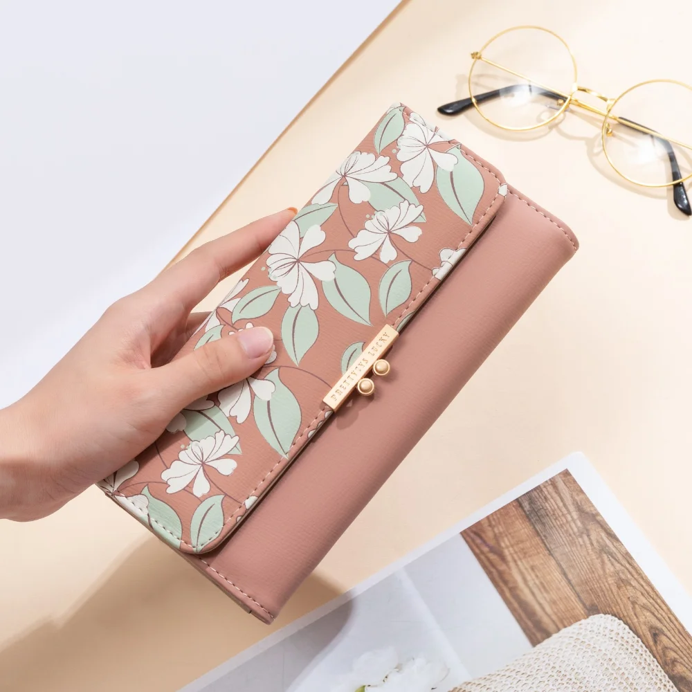 New Fashion Women Wallets Long Printed Coin Purse Wallets for Women Luxury PU Leather Card Holder Zipper Buckle Clutch