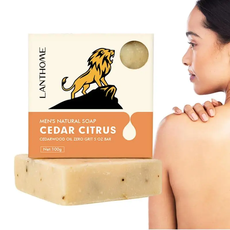 

Mens Soap Bar Cedar Citrus Men's Natural Soap 100g Manly Smelling Clear Skin Face Cleanser & Cleansing Body Wash Soap Skincare