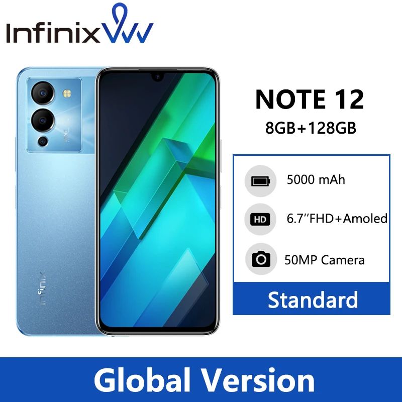 

Global Version infinix NOTE 12 Smartphone Android 12 Mobile Phone 50MP Triple Camera Helio G96 Processor 6.7" FHD+ Display