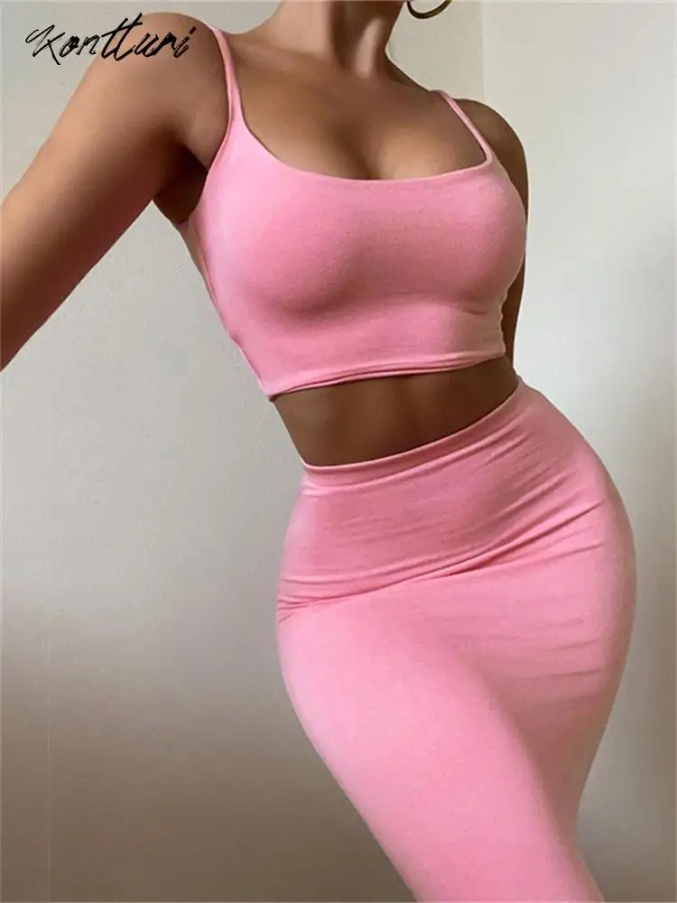 Летние повседневные однотонные облегающие комплекты Kontturi из 2 предметов женская