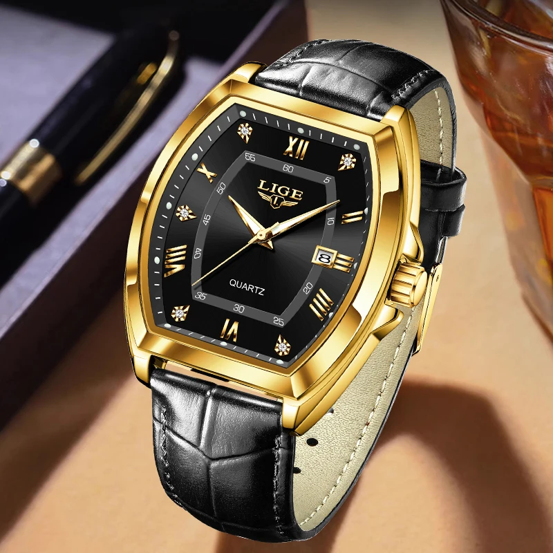 LIGE кварцевые мужские часы модные военные кожаные ремешки светящиеся