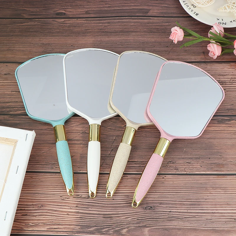 

Cute Pink White Plastic Vintage Hand Mirrors Makeup Vanity Mirror Rectangle Hand Hold Cosmetic Mirror With Handle For Gifts