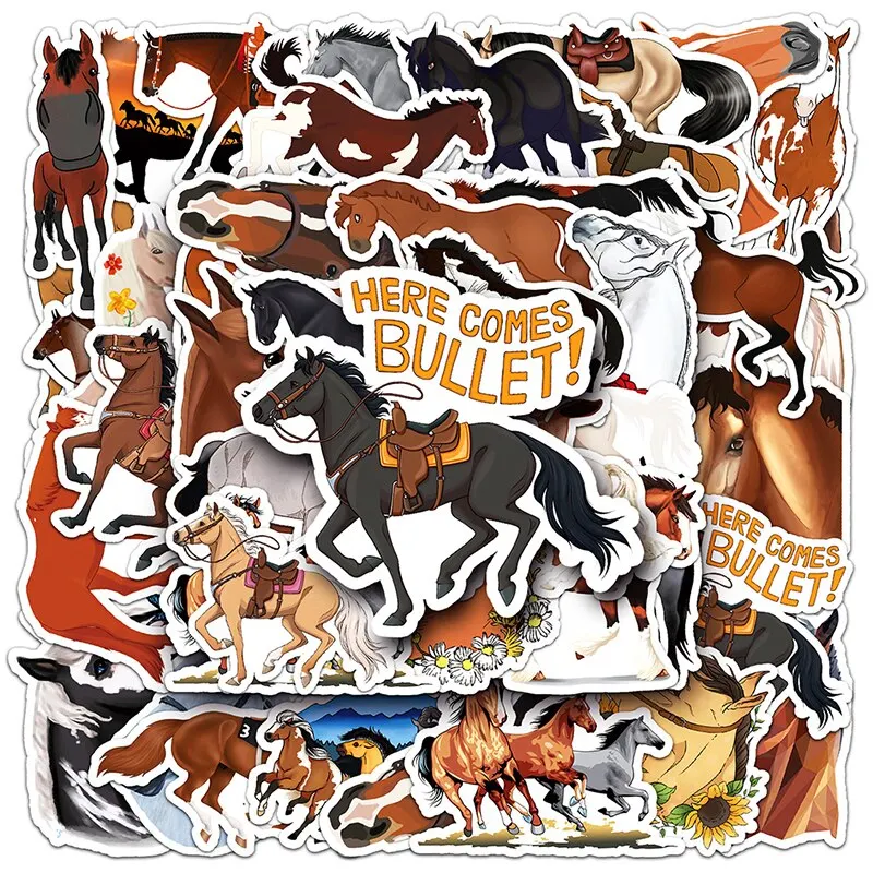 

Cartoon Animal Horse Stickers Kids Toys Sticker Stationery Laptop Decor 50Pcs