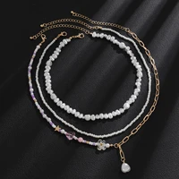 kunjoe bohemain baroque imitation pearls pendant necklace for women acrylic heart beaded chain choker necklace girl jewelry gift