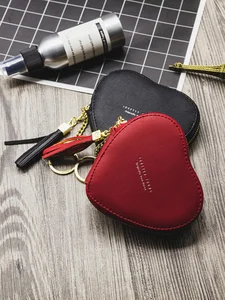 Heart Shaped PU Leather Coin Purse Women Wallets Zipper Mini Coin Purse  Cute Girls Cash Key Money Bag Small Wallet - AliExpress