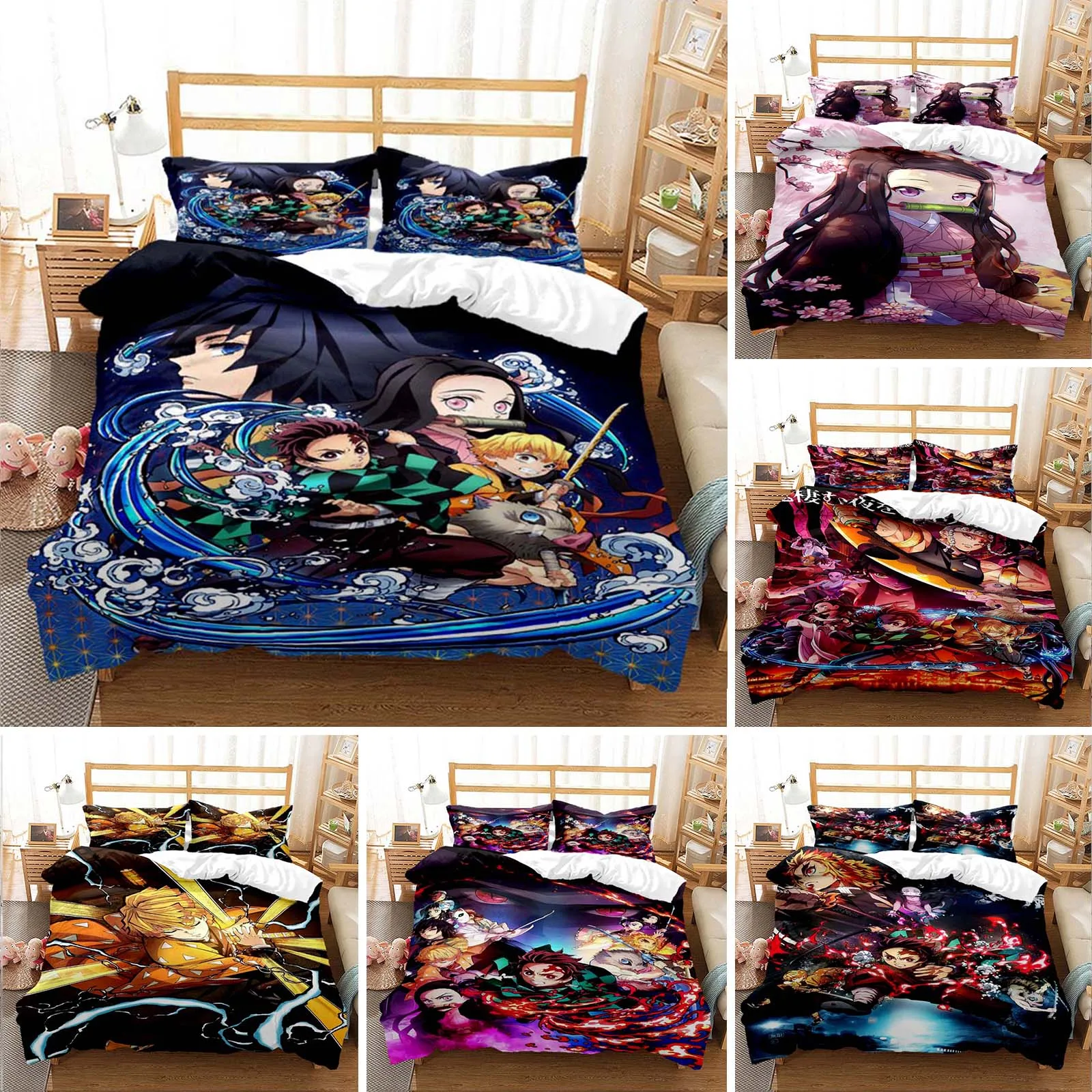 

3D Printed Anime Demon Slayer Duvet Cover Nezuko Tanjirou Bedding Set Double Twin Full Queen King Adult Kids Quilt Cover