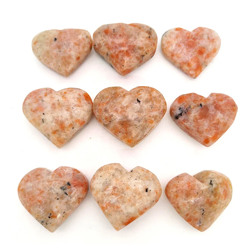 

Natural Crystal Folk Crafts 50mm Healing Stone Polished Golden Sun Stone Love Heart Palm Stone For Home Decoration FGH