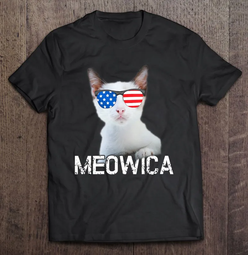 

Футболка женская/мужская оверсайз с американским флагом и надписью «s 4 Of July Meowica»