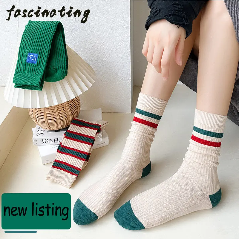 

Three pairs Autumn Socks women's mid-tube cotton socks with anything to go with stack socks 100% cotton stockings