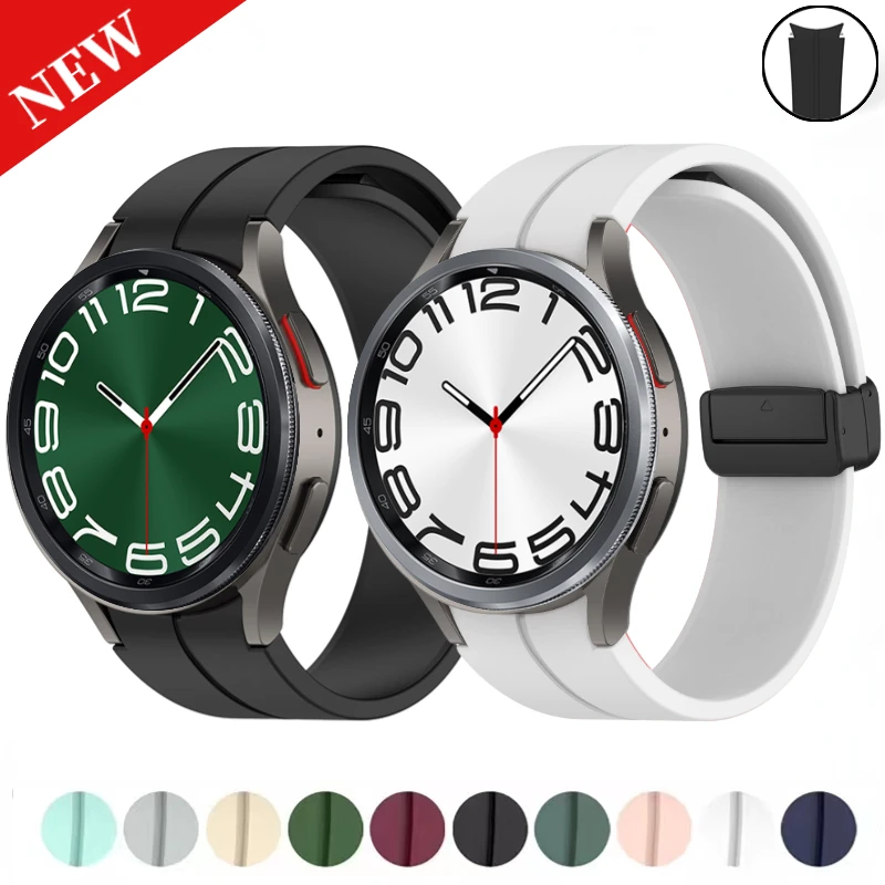 Ремешок силиконовый для Samaung Galaxy Watch 6 5 4 40 мм 44 мм 5 Pro 45 мм, магнитный браслет Correa Watch 6 Classic 47 мм 43 мм, 20 мм