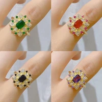 2022 ins style european and american rings for women new imitation gemstone color zircon ring gold plated open ring female