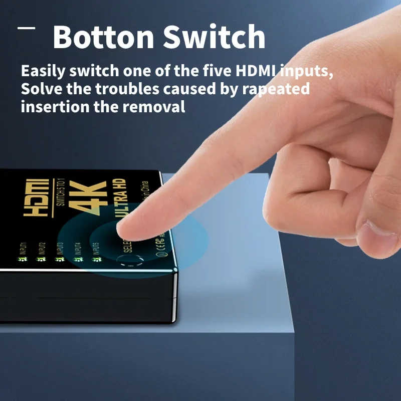 Фото 4K HDMI-совместимый переключатель, 5-портовые HDMI-совместимые переключатели с ИК-пультом дистанционного управления для Xbox PS4, DVD, HDTV, ПК, ноутбука, ТВ №4