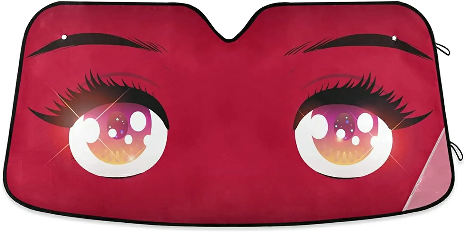 

Hot Cute Anime Eyes Car Windshield Sunshade Red Woman Eye Front Truck Window Sun Shade Foldable Sun Shield Cover Sun Visor