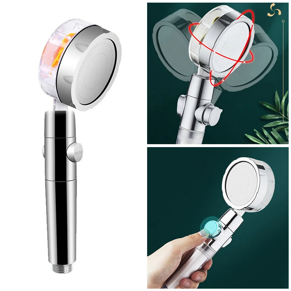

High Pressure Turbo Fan Shower Head 360°Rotating Rainfall Water Saving Handheld Shower Turbocharged Spray Nozzle Bath Accessory