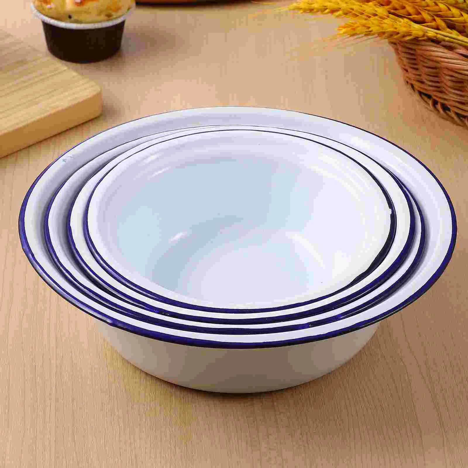

4 Pcs Enamel Bowls Reusable Serving Bowls Retro Enamelware for Rice Noodle Soup Snack Salad Fruit Kitchen products