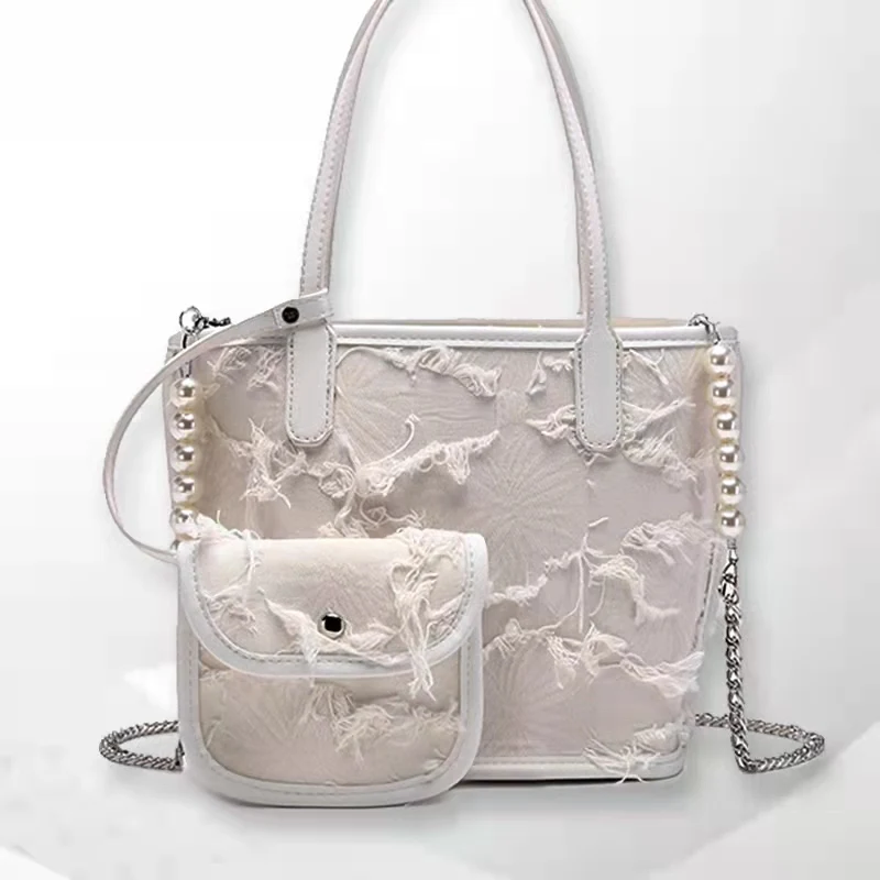 

2022 Luxury Designer Women's Bag Large Capacity Shoulder Bags Three-piece Pearl Chain Purse Female Tote Bags Bolso Mujer