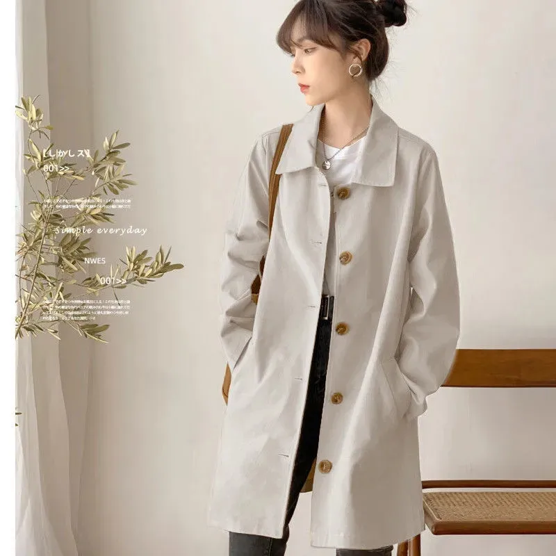 2023 Spring Casaco Feminino Trench Coat Women Loose Windbreaker Coat Female Black Mid-Length Cardigan Outerwear Female