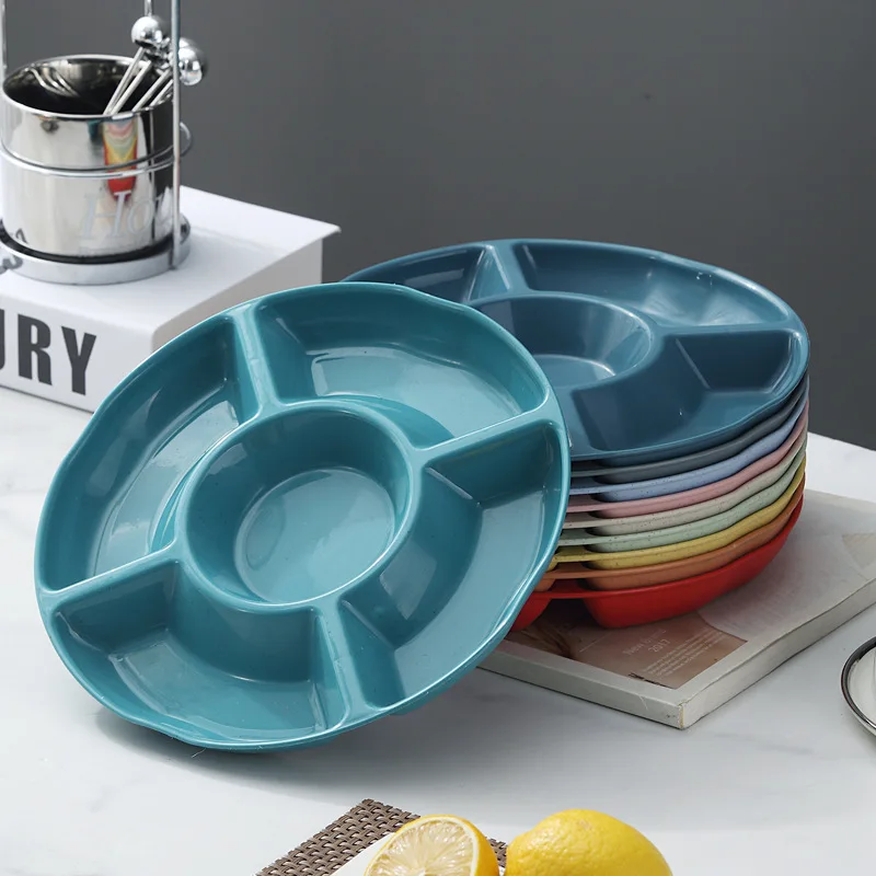 

Food Fruit Salad Divided Plate Three-Grid Western Compartment Plate Wheat Straw Diet Meal Plate Tray Storage Arrangement Tray