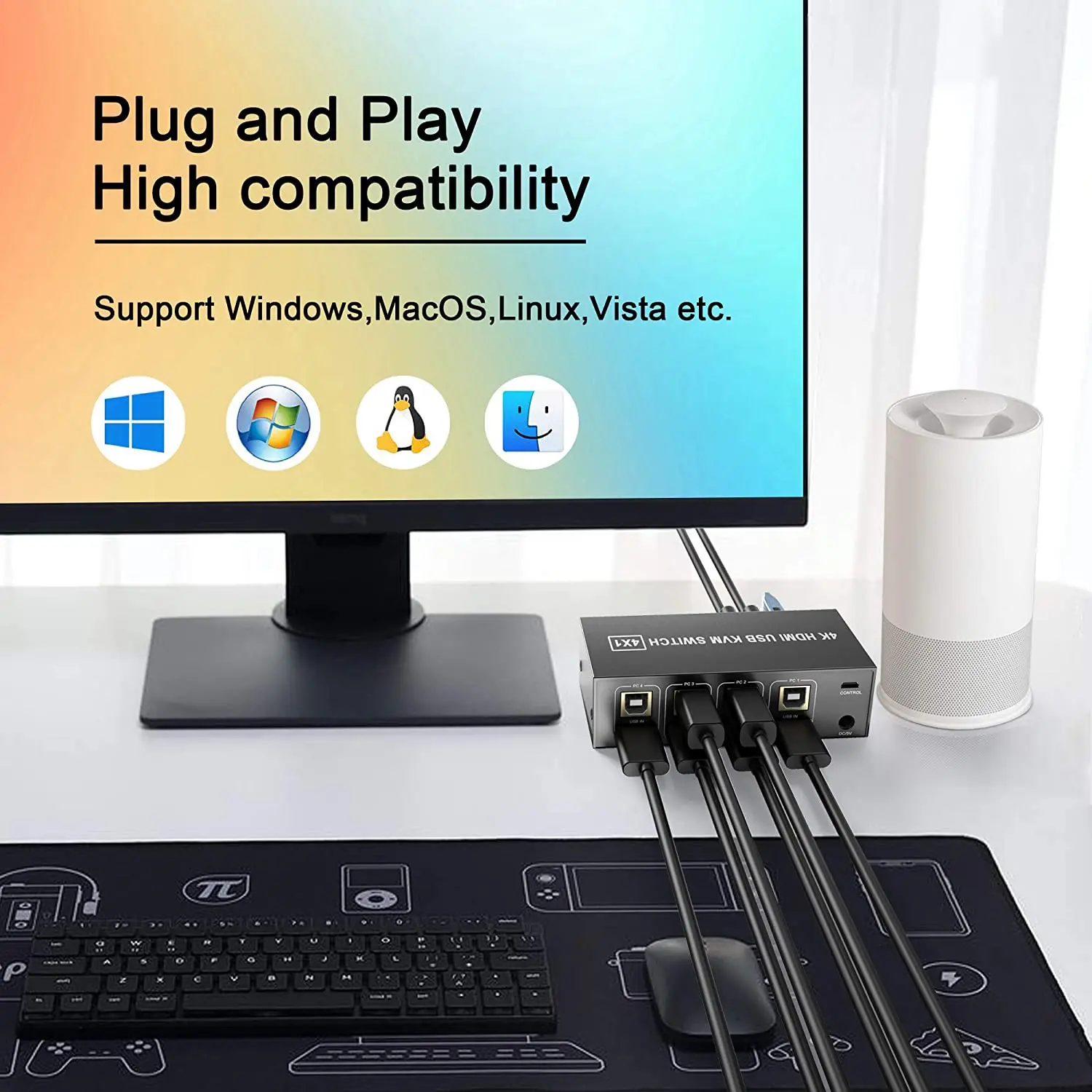 4 порта HDMI KVM переключатель 4x1 USB совместное использование компьютера с одним