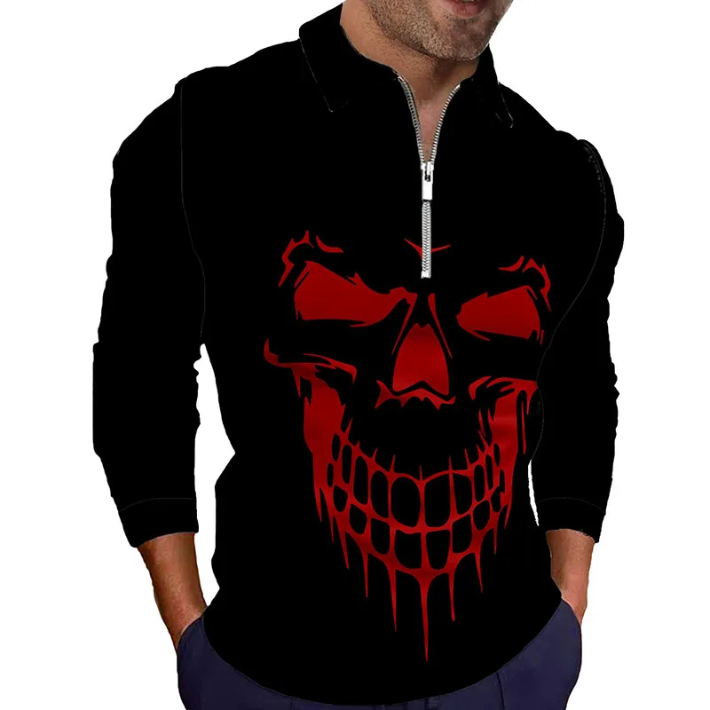 

Men's Shirts 2022 New Fashion Men's Skull Print 6 Styles Sport and Leisure Long Sleeve Zipper Shirt Polo Male polos para hombre