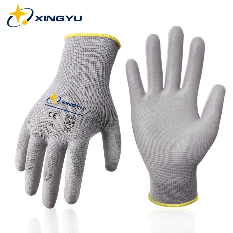 6 Pairs Safety Working Gloves Black Pu Polyester Cotton Glove Industrial Protective Work Gloves or Construction Security Garden