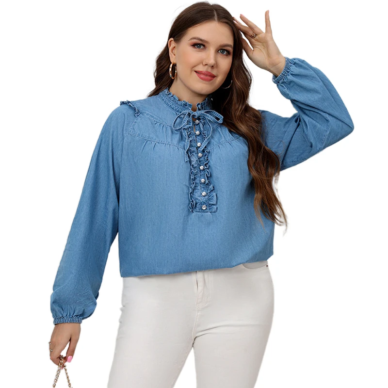 Женская футболка-туника с оборками и длинным рукавом размеры до 5XL |