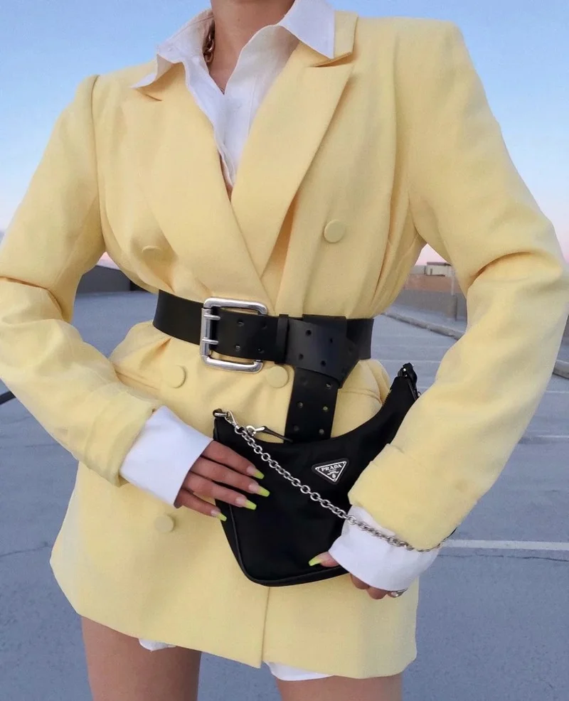 

Женский двубортный Блейзер, желтый однотонный Повседневный офисный блейзер в британском стиле, одежда для работы и работы, 2021