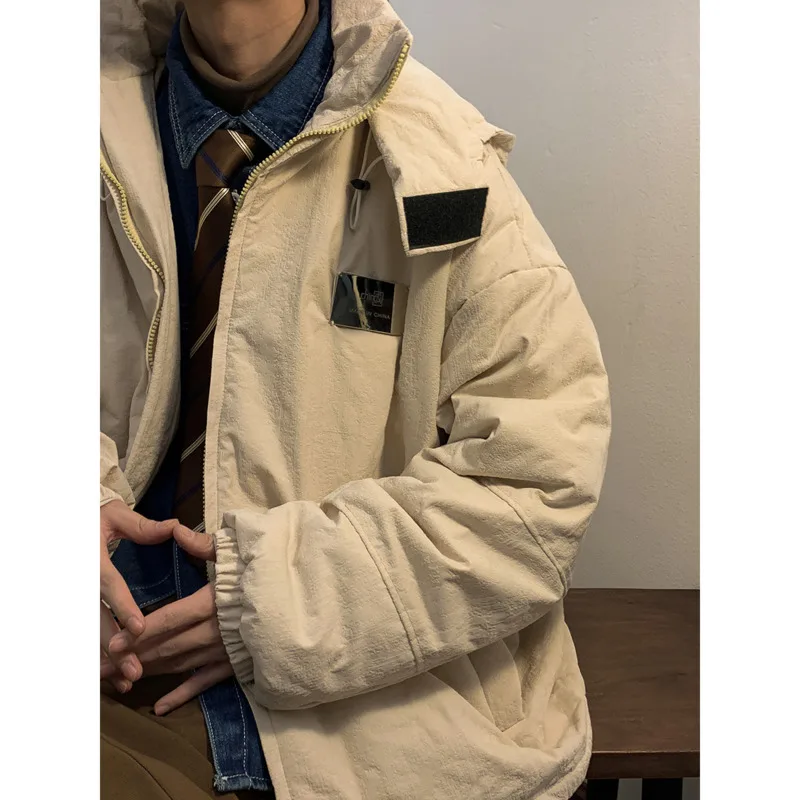 Winter Jacket Men Warm Fashion Black Beige Thicken Jacket Men Streetwear Korean Loose Thick Short Coat Mens Oversize Clothes
