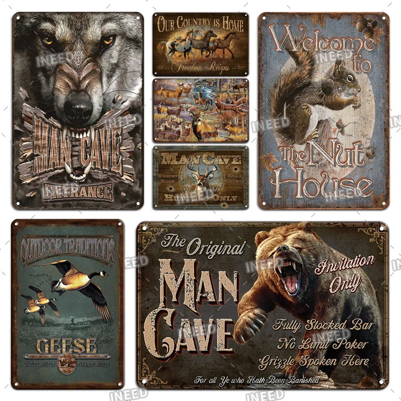 RetroTin Signs Hunting Vintage Metal Plaque Zoo Animals Metal Sign Tin Poster Sign for Man Cave Club Wooden House Wall Decor