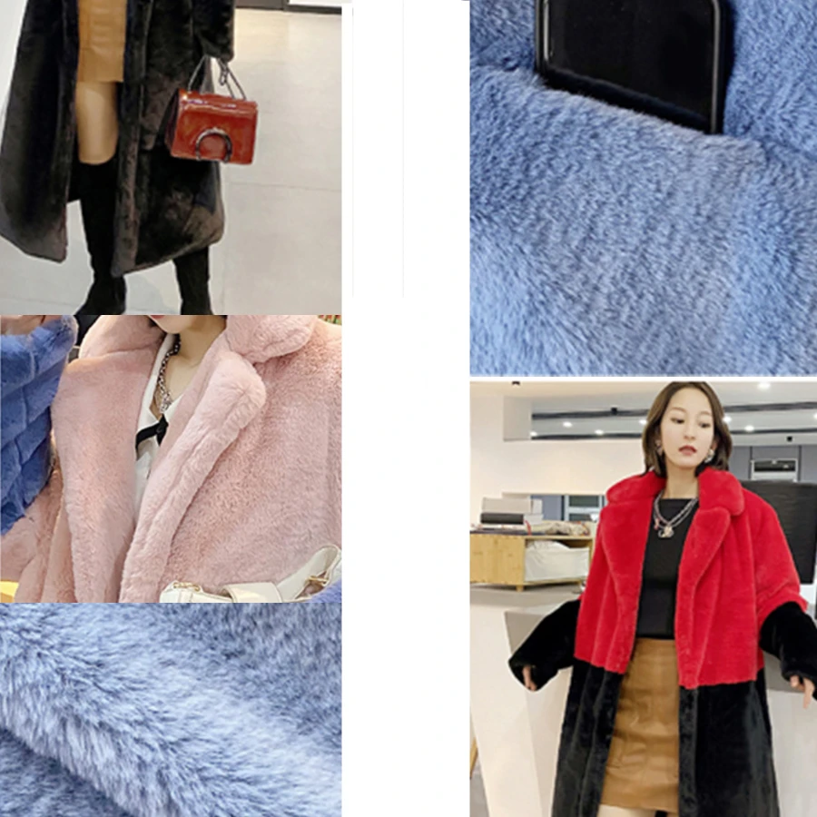 Oversized 5XL Winter Faux Mink Fur Long Coat Womens Spliced Warm Thick Overcoat Casual Loose Plush Soft Outwear Top Jackets