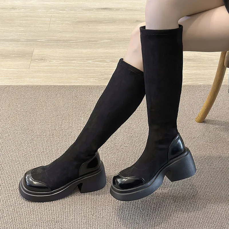

Lady Boots Round Toe Women Shoes Autumn Flat Heel Clogs Platform Boots-Women Luxury Designer Rock Rubber Med Elegant 2023 Fashi
