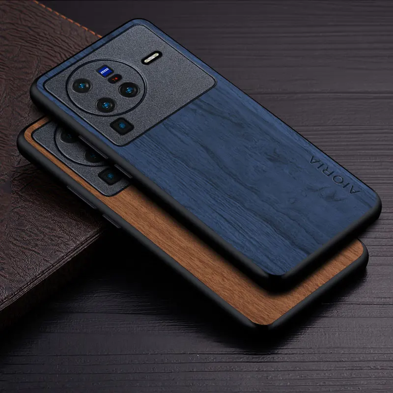 

Case For Vivo X80 Pro coque simple unique design lightweight wooden pattern pu leather cover for vivo x80 pro case