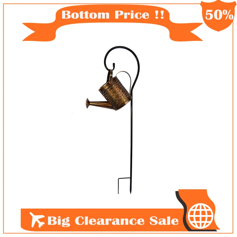 

Wrought Iron Hollow Out Lamp Metal Solar Powered Watering Can Kettle Sprinkles Fairy LED Lights String Garden Lawn Decor