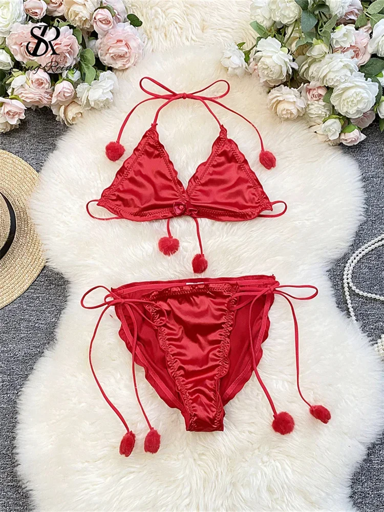 SINGREINY сексуальные рождественские комплекты нижнего белья женские без бретелек