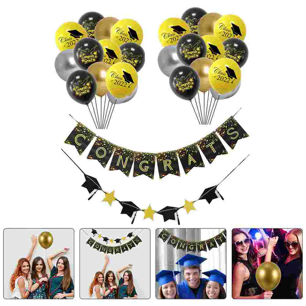 

Graduation Party Balloons Decorations Balloon Congrats Decor Supplies Banners Grad Cap Blackbanner Gold Graduate Hangingsign