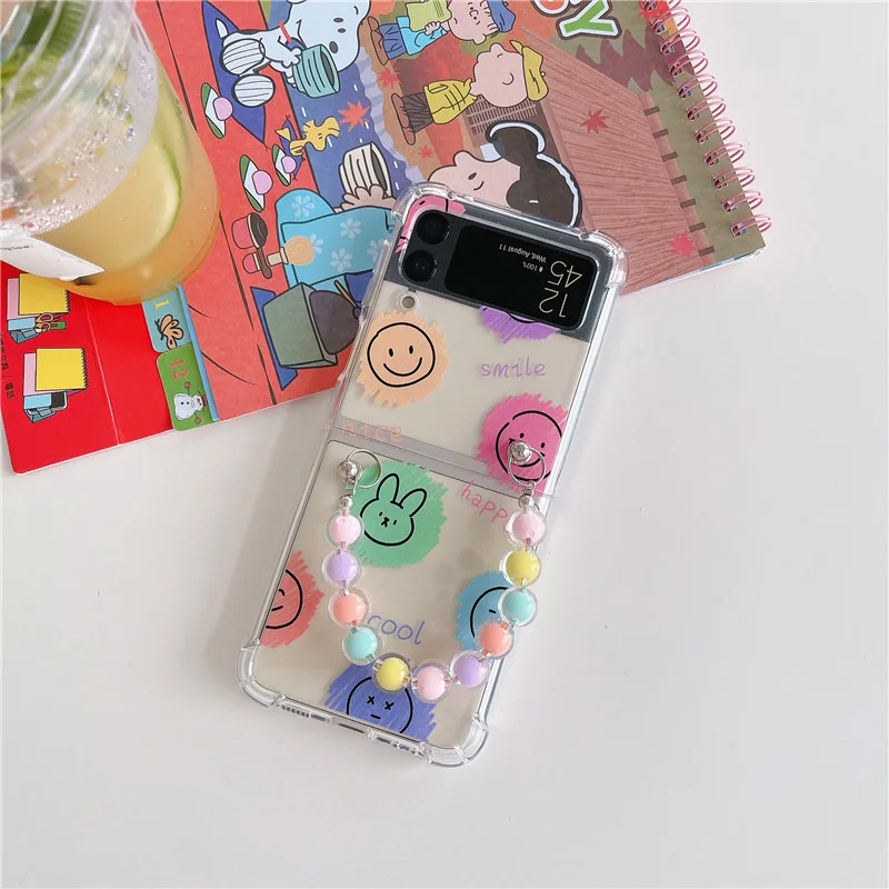 

Cute Faces Colorful Beads Phone Case for Samsung Galaxy Z Flip 4 3 Soft TPU Back Cover for ZFlip4 ZFlip3 Cases Protective Shell