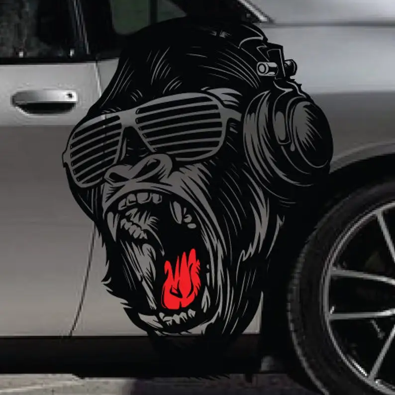 

INCLUDES Both Sides - Gorilla King Kong SUV Large Side Glasses Grunge Hood Door Car Bed Pickup Vehicle Truck Vinyl Graphic Decal
