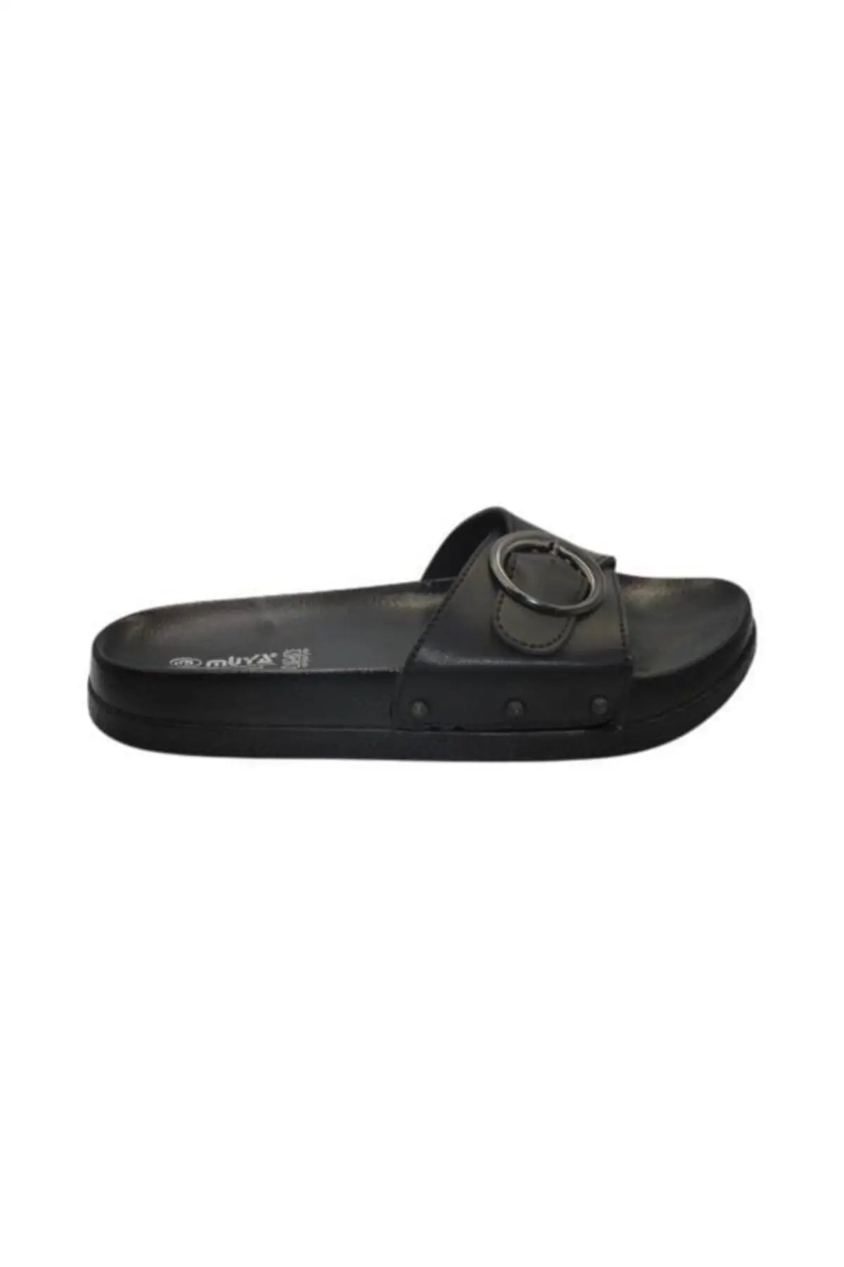 Women's Black Buckle Detail Slippers 98291