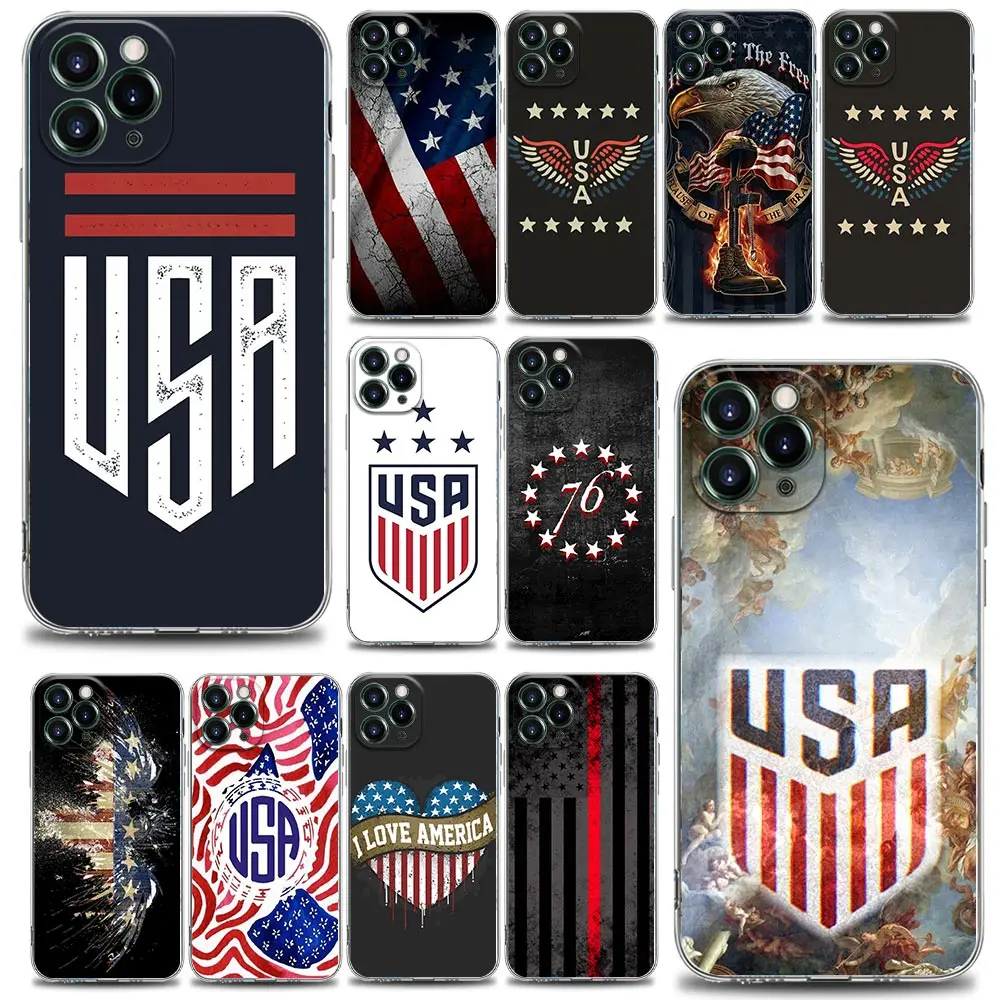 

Clear Phone Case for iPhone 11 12 13 Pro Case Max 7 8 SE XR XS Max 5 5s 6 6s Plus Soft Silicone Cover American USA Flag