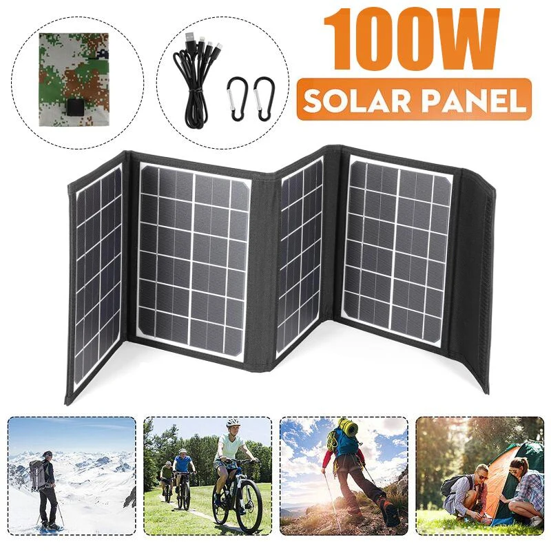 

100W Portable Foldable Solar Panel Dual USB Output Fast Charge Interface Charger Outdoor Solar Cells Power Bank Solar Energy