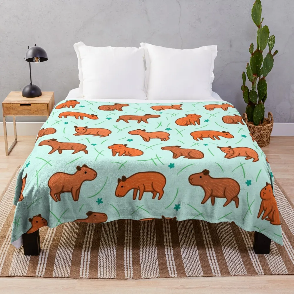 

Capybara padrão lance cobertor de pelúcia cobertores piquenique cobertor sofá cobertor com borlas