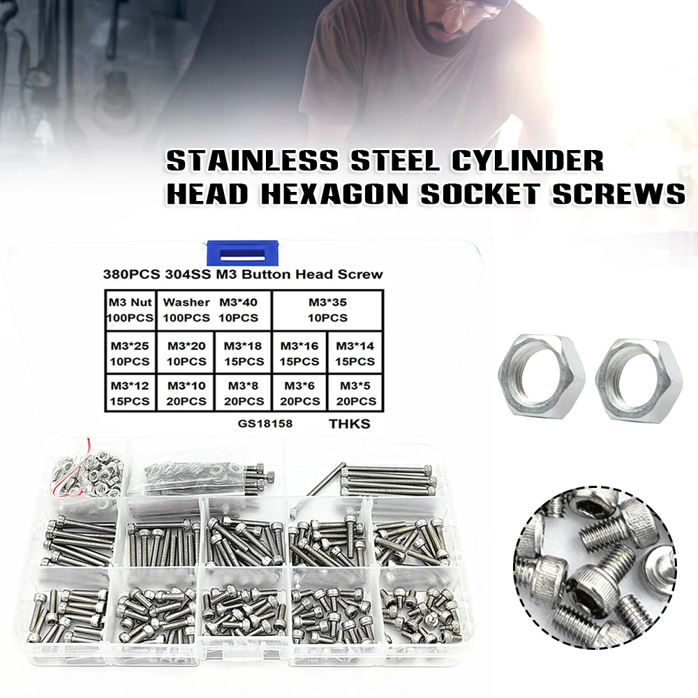 

Набор винтов 380 шт. M3, головка цилиндра, шестигранная розетка, винтовая гайка, плоская шайба, головка чашки, настенные анкеры и винты для гипсокартона SCVD889