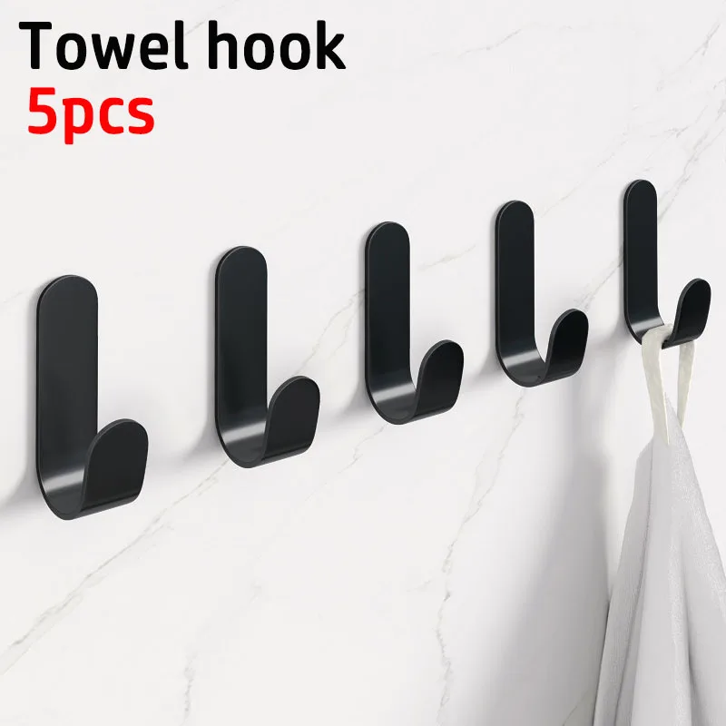 

No Drilling Single Hook Black White Grey Towel Hook For Bedroom Robe Coat Hook Clothes Hooks Bathroom Kitchen Accessories