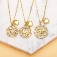 trend zircon mama letter pendant necklace for women love heart charm round disc hollow star mom word jewelry mother s day gifts