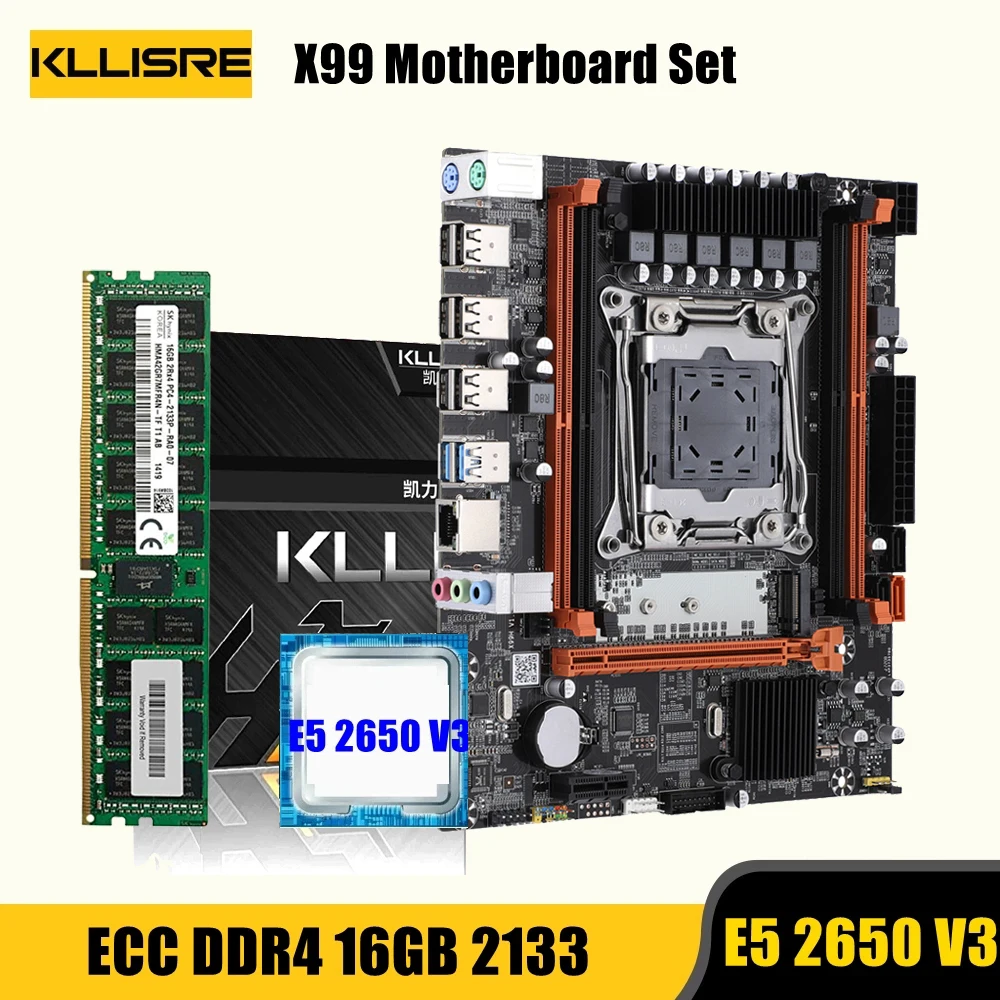 Комплект материнской платы Kllisre X99 Xeon E5 2650 V3 LGA 2011-3 ЦП DDR4 16 Гб 2133 МГц ECC память |