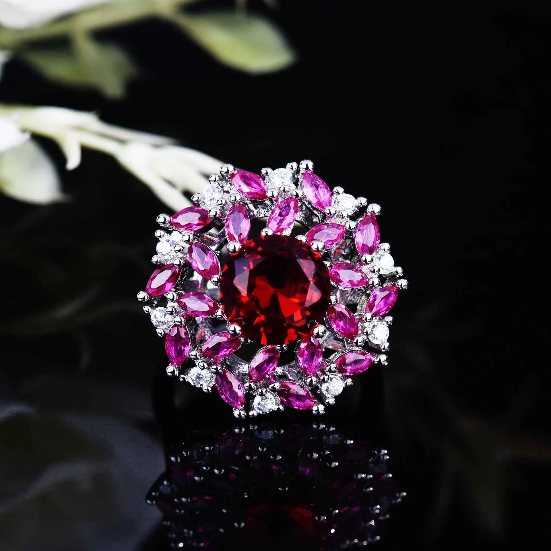 

Genuine 925 Sterling Silver Red Rhodochrosite Jewelry Open Ring for Women Anillos De Silver 925 Jewelry Ruby Topaz Rings Box