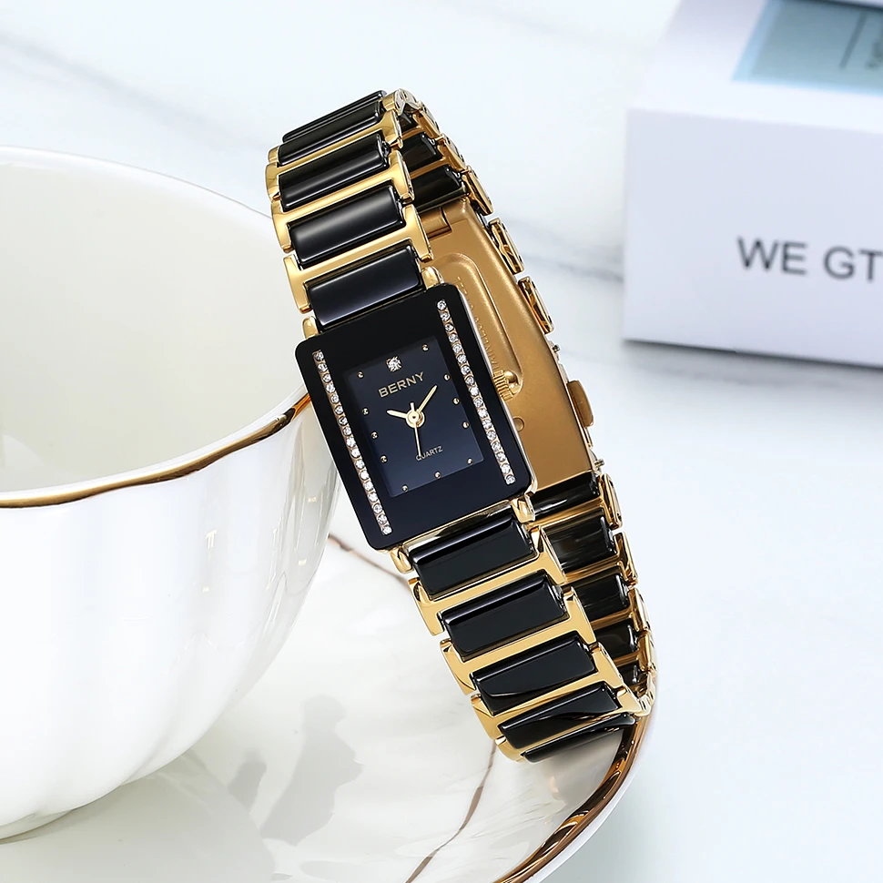 

BERNY Brand Ceramic Watch for Women Gold Japan SEIKO XV12 Quartz Fashion Ladies Wristwatch Copper Case Luxury Bracelet Watch Fem