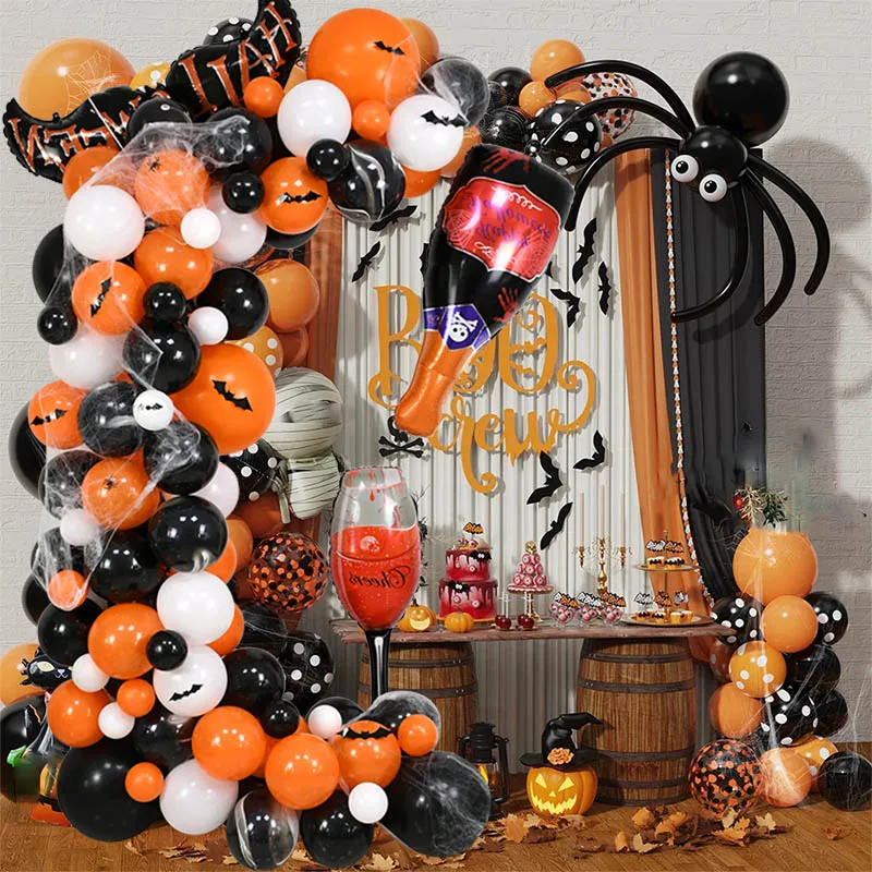 

104 шт., оранжевые и черные латексные воздушные шары на Хэллоуин