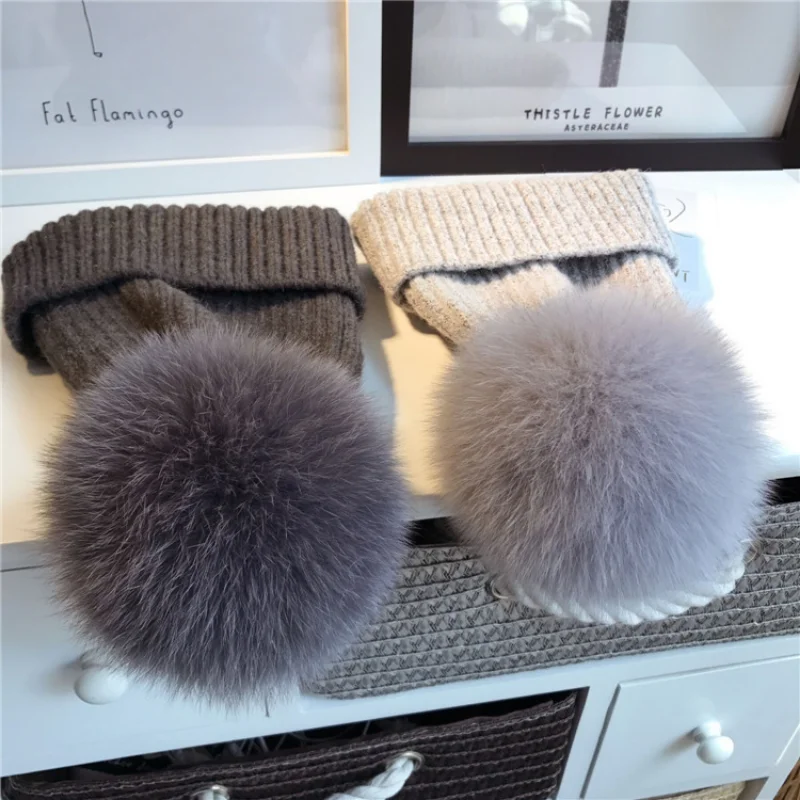 

Новинка 2023, шапка с помпоном из натурального Лисьего меха, Женская шерстяная Шапка-бини на осень и зиму, Повседневная и универсальная теплая шапка