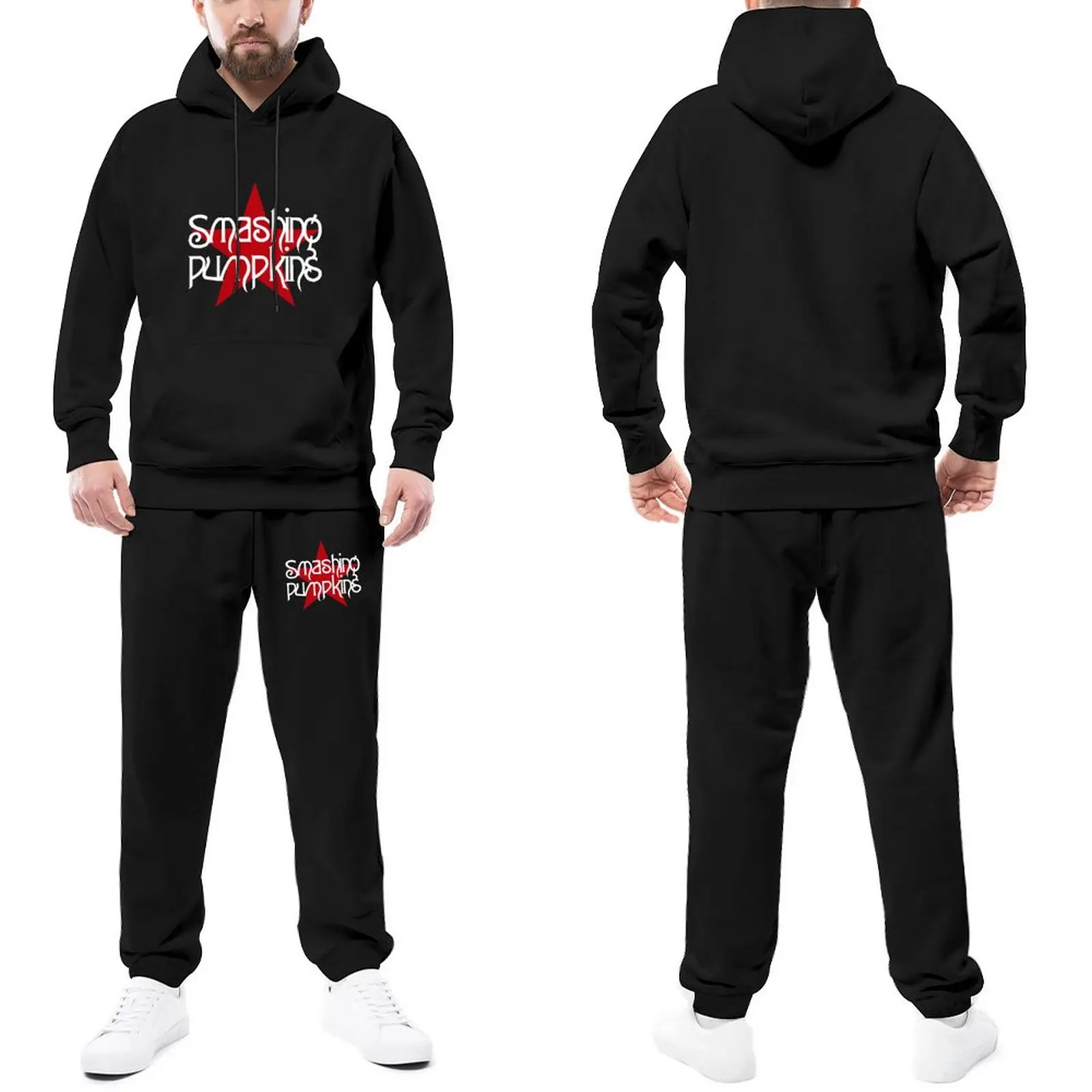 

Smashing Pumpkins Tracksuits Red Star Jogger Sportswear Men Stylish Hooded Set Date Custom Hoody Sweatpant Set Plus Size 2XL 3XL